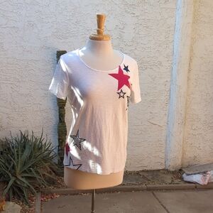 Chico's White Short-Sleeve Star Graphic Tee with Pink & Black Stars